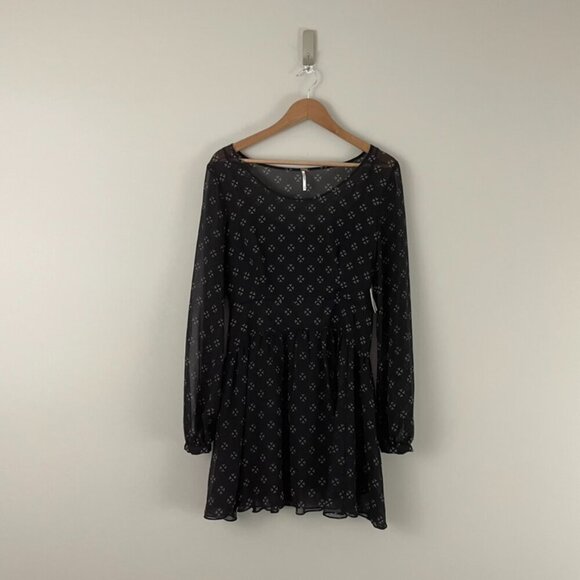 Free People Baby Dee Chiffon Fit & Flare Dress in Black Combo Size Medium - Picture 1 of 8